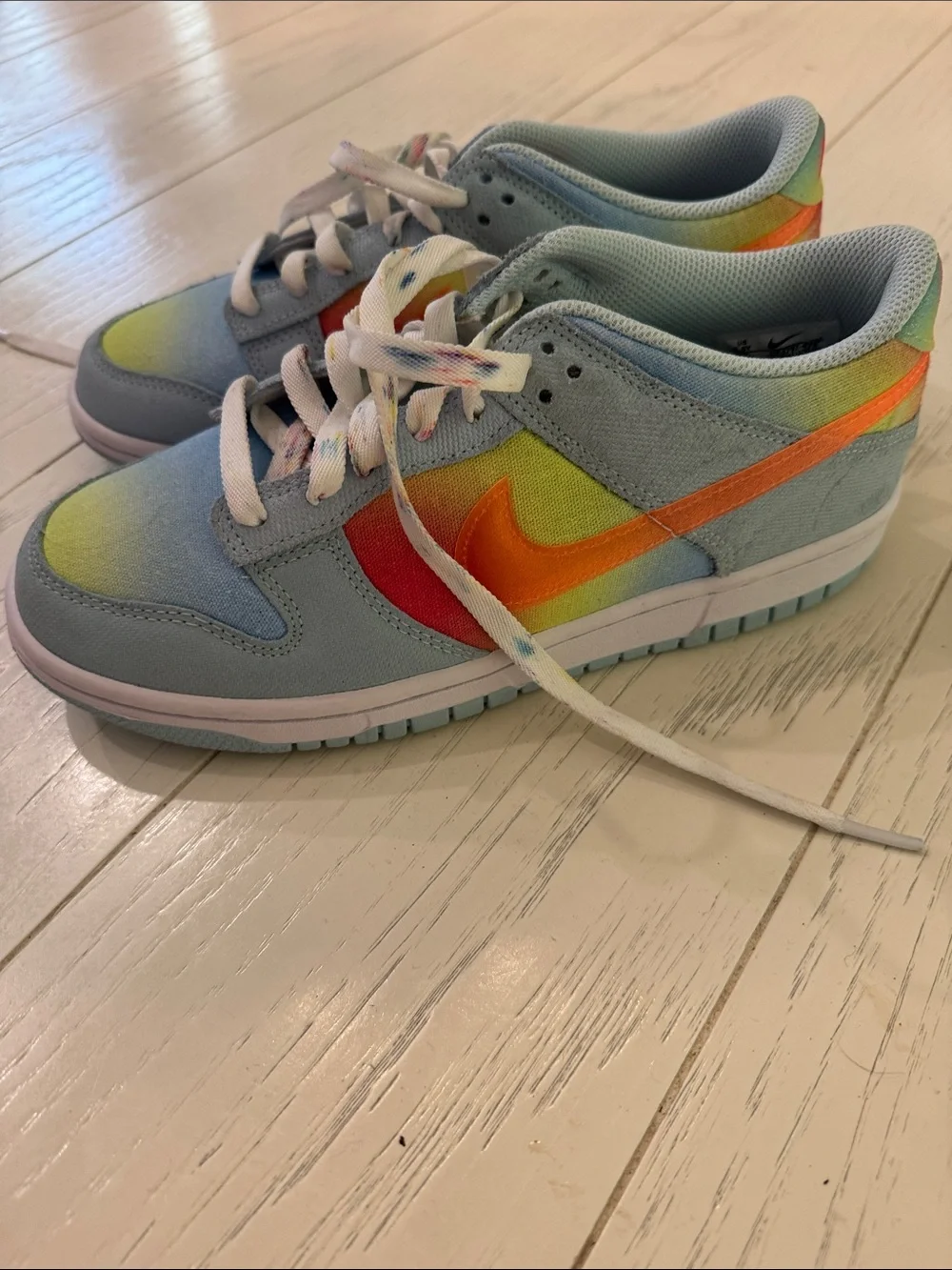 Nike Kids Light Blue Sneakers with Rainbow Swoosh